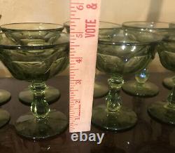 (15 Total) 7 Crystal Fostoria Wine Glasses & 8 Desert Glasses Jamestown Green