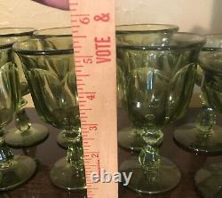 (15 Total) 7 Crystal Fostoria Wine Glasses & 8 Desert Glasses Jamestown Green