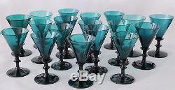 18x antique 18th C White Wine Glass ca. 1780 Holland, blue green / petrol crystal