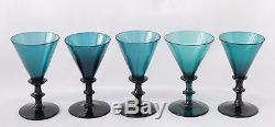 18x antique 18th C White Wine Glass ca. 1780 Holland, blue green / petrol crystal