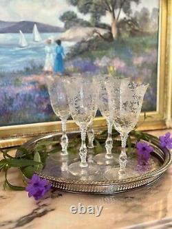 1940s Cambridge Glass Company Wildflower Wine Goblets Set Of 5