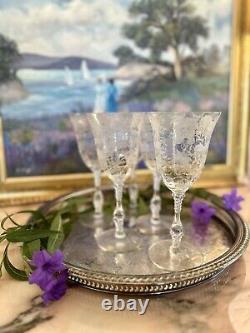 1940s Cambridge Glass Company Wildflower Wine Goblets Set Of 5