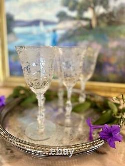 1940s Cambridge Glass Company Wildflower Wine Goblets Set Of 5