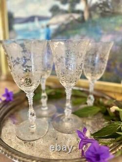 1940s Cambridge Glass Company Wildflower Wine Goblets Set Of 5