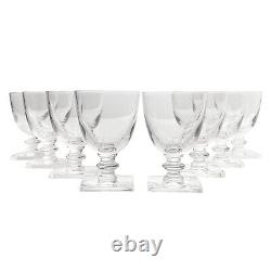 1960s Hawkes, Set of 8 Low Wine Glasses 4 4oz Square Base Bowl Shape Signed