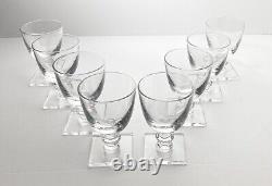 1960s Hawkes, Set of 8 Low Wine Glasses 4 4oz Square Base Bowl Shape Signed