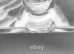 1960s Hawkes, Set of 8 Low Wine Glasses 4 4oz Square Base Bowl Shape Signed