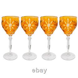 1960s Lausitzer Germany Amber Hand Cut Crystal Wine Glasses Set of 4