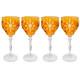 1960s Lausitzer Germany Amber Hand Cut Crystal Wine Glasses Set of 4