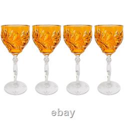 1960s Lausitzer Germany Amber Hand Cut Crystal Wine Glasses Set of 4