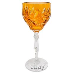 1960s Lausitzer Germany Amber Hand Cut Crystal Wine Glasses Set of 4
