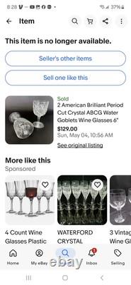 2 ABP Cut Crystal Wine Glasses 6 oz American Brilliant Period Water Goblets VTG
