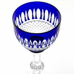 (2) AJKA AJC15 Cobalt Blue Cased Cut to Clear Crystal Stem Wine Goblets