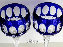 2 AJKA Corlis Edinbergh cobalt blue cased cut to clear Crystal Balloon Wine
