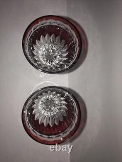 2 AJKA (Unsigned Faberge) Na Zdorvey Ruby Red Crystal Wine Glasses