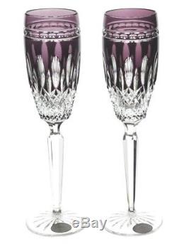 2 Ajka Amethyst Cut to Clear Crystal Clarendon Wine Champagne Flutes Goblets New