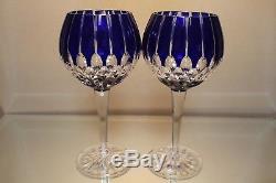 2 Ajka Castille Cobalt Blue Cased Cut to Clear Crystal Wine Balloon Goblets New