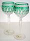2 Ajka Clarendon Ed II Emerald Green Cased Cut To Clear Crystal Wine Goblet