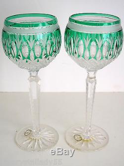 2 Ajka Clarendon Ed II Emerald Green Cased Cut To Clear Crystal Wine Goblet