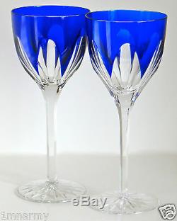 2 Ajka Faberge Regency Wine Glass Goblet 9h, Cobalt Blue Cased Crystal New