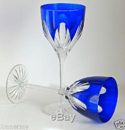 2 Ajka Faberge Regency Wine Glass Goblet 9h, Cobalt Blue Cased Crystal New