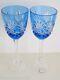 2 Ajka Odessa Ed 2 Azure Lt Blue Cased Cut To Clear Crystal 8 3/8 Wine Goblets