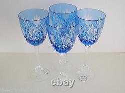 2 Ajka Odessa Ed 2 Azure Lt Blue Cased Cut To Clear Crystal 8 3/8 Wine Goblets