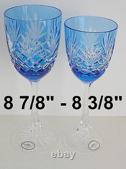 2 Ajka Odessa Ed 2 Azure Lt Blue Cased Cut To Clear Crystal 8 3/8 Wine Goblets