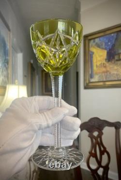 2 BACCARAT Antique Chartreuse Yellow Cut to Clear Brilliant Crystal Wine Glasses