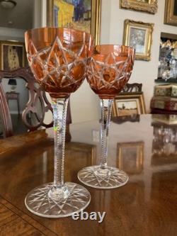 2 BACCARAT Antique Orange Cut to Clear Brilliant Crystal Wine Glasses