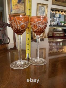 2 BACCARAT Antique Orange Cut to Clear Brilliant Crystal Wine Glasses
