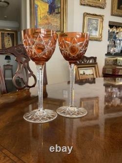 2 BACCARAT Antique Orange Cut to Clear Brilliant Crystal Wine Glasses