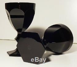 2 Baccarat Crystal Harcourt Darkside Wine Goblet Glasses Black Signed 5 3/8