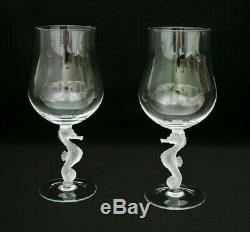 (2) Bayel Crystal Seahorse Frosted Stem 9 1/2 Burgundy Grand Wine Glasses