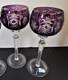 2 Bohemian WINE GLASSES GOBLETS Set Cut to Crystal Clear Purple Amethyst Hungary