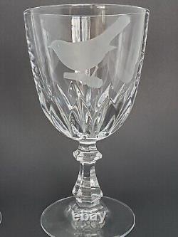 2 Caithness Crystal Wine Glasses Etched Blackbird Woodcock Bird Vintage Scotland