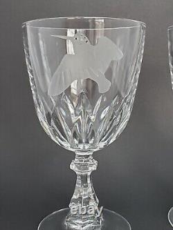 2 Caithness Crystal Wine Glasses Etched Blackbird Woodcock Bird Vintage Scotland