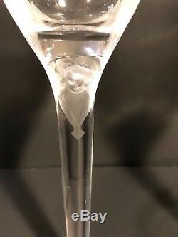 2 French Signed Lalique Frost Cut Cherub Angel Wing Champagne Wine Flute Stems