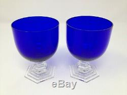 2 Lot Baccarat Crystal Orsay Cobalt Blue Claret Wine Glass Goblets 4 Pair Mint