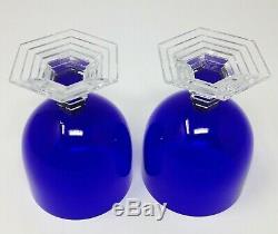 2 Lot Baccarat Crystal Orsay Cobalt Blue Claret Wine Glass Goblets 4 Pair Mint