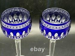 2 Mint Waterford Clarendon Cobalt Blue Cut To Clear Crystal Wine Goblet Glasses