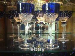 2 NEW FABERGE Cobalt Blue Crystal Wine Glasses signed, Displayed Only