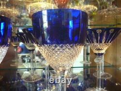 2 NEW FABERGE Cobalt Blue Crystal Wine Glasses signed, Displayed Only