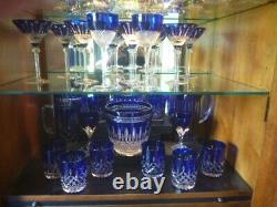 2 NEW FABERGE Cobalt Blue Crystal Wine Glasses signed, Displayed Only