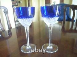 2 NEW FABERGE Cobalt Blue Crystal Wine Glasses signed, Displayed Only