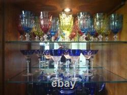 2 NEW FABERGE Cobalt Blue Crystal Wine Glasses signed, Displayed Only