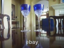 2 NEW FABERGE Cobalt Blue Crystal Wine Glasses signed, Displayed Only