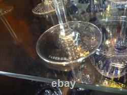 2 NEW FABERGE Cobalt Blue Crystal Wine Glasses signed, Displayed Only