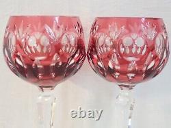 (2) Nachtmann Bamberg Hand Cut To Clear Red Crystal 8 Oz Wine Glasses
