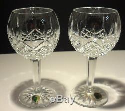 2 New Waterford Crystal Lismore Balloon Wine Glasses 7 1/8 Made In Ireland
